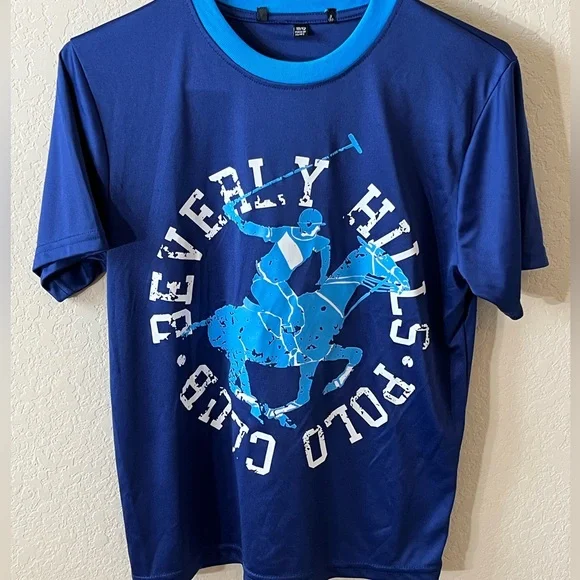 Boy Beverly Hills Polo Club Matching Set Navy and Light Blue Tee - Picture 3 of 7